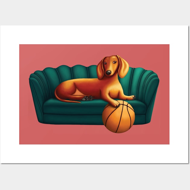 Dachshund on a couch Wall Art by SqwabbitArt